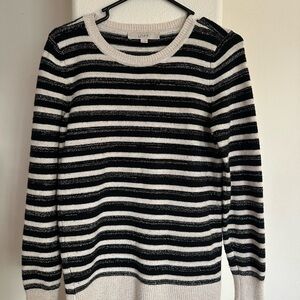LOFT Striped Black and Cream Sweater